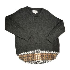 BROCHU WALKER Wool Cashmere Layered Houndstooth Sweater Crew Charcoal Small
